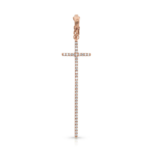 Dominique Cohen tall diamond cross enhancer, hinged bail, in white diamonds and 18k roe gold <span class='visuallyhidden'>Call, text 323-404-2959 for shopping help.</span>